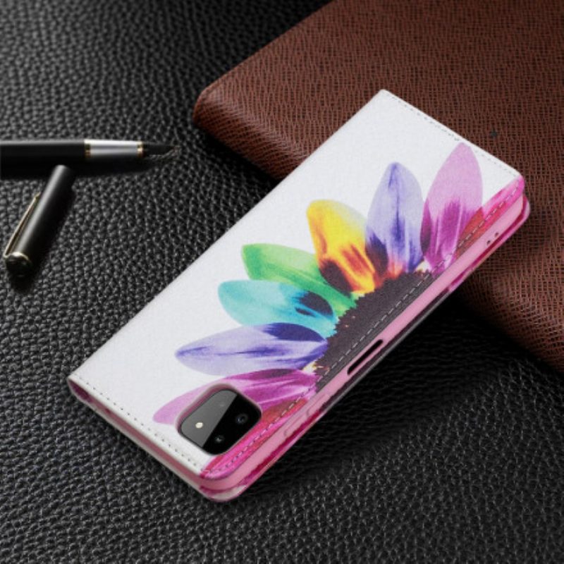 Folio Cover Samsung Galaxy A22 5G Custodia in pelle Fiore Dell'acquerello