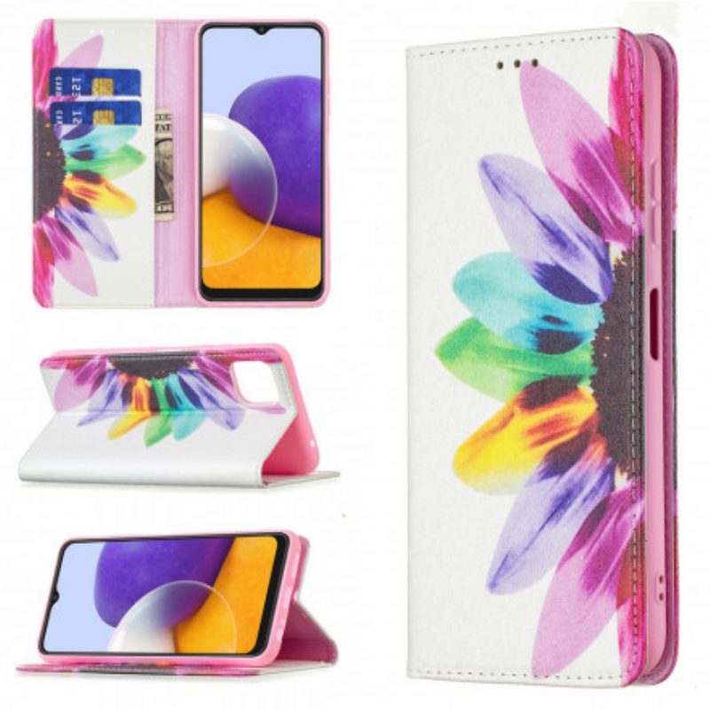 Folio Cover Samsung Galaxy A22 5G Custodia in pelle Fiore Dell'acquerello