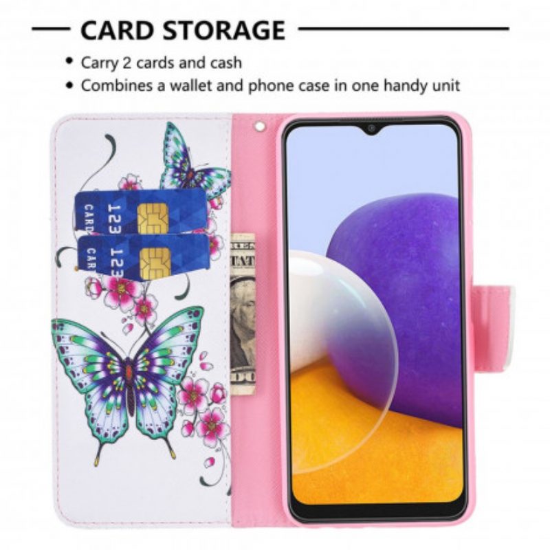 Folio Cover Samsung Galaxy A22 5G Farfalle Dell'acquerello