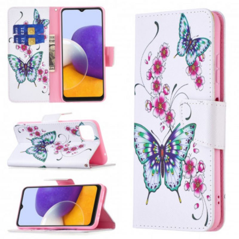 Folio Cover Samsung Galaxy A22 5G Farfalle Dell'acquerello