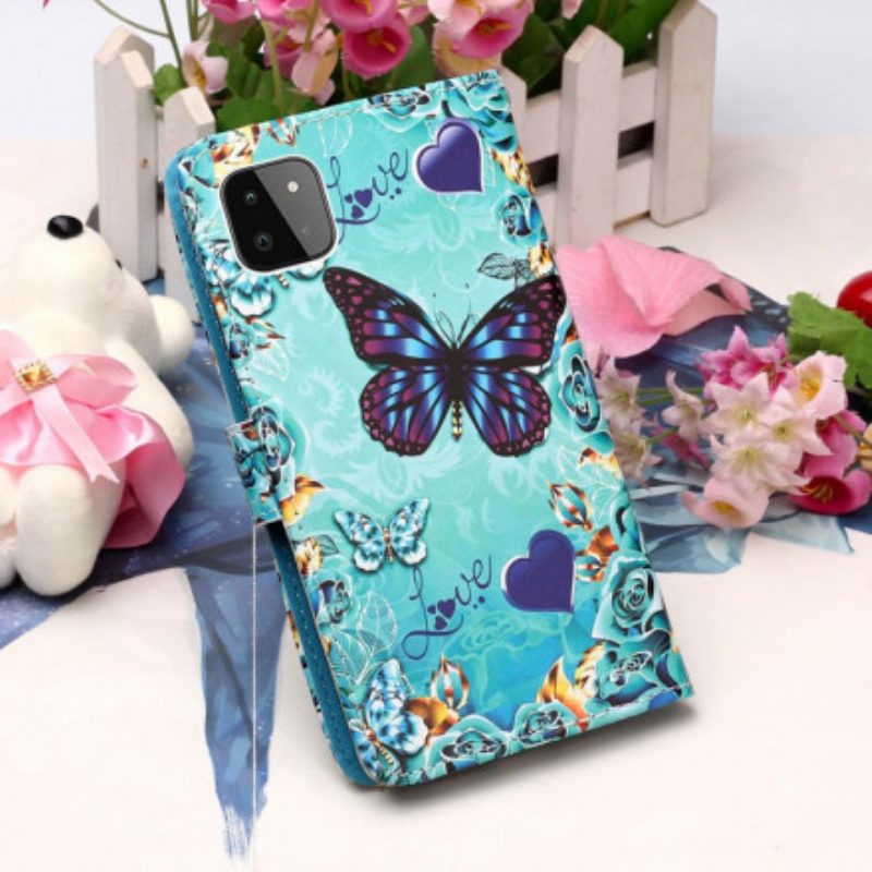 Folio Cover Samsung Galaxy A22 5G Farfalle Dorate