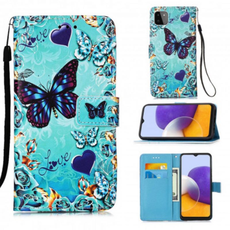 Folio Cover Samsung Galaxy A22 5G Farfalle Dorate