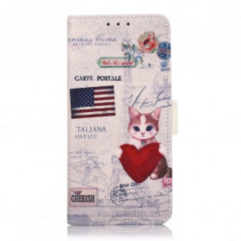 Folio Cover Samsung Galaxy A22 5G Gatto Viaggiatore