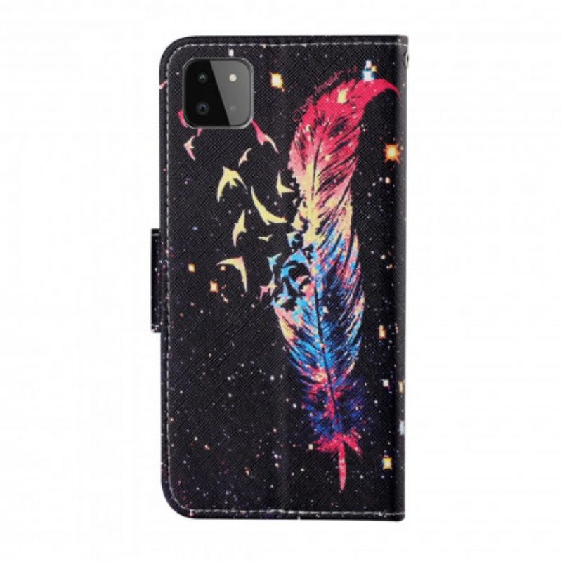 Folio Cover Samsung Galaxy A22 5G Piuma Colorata Con Cinturino