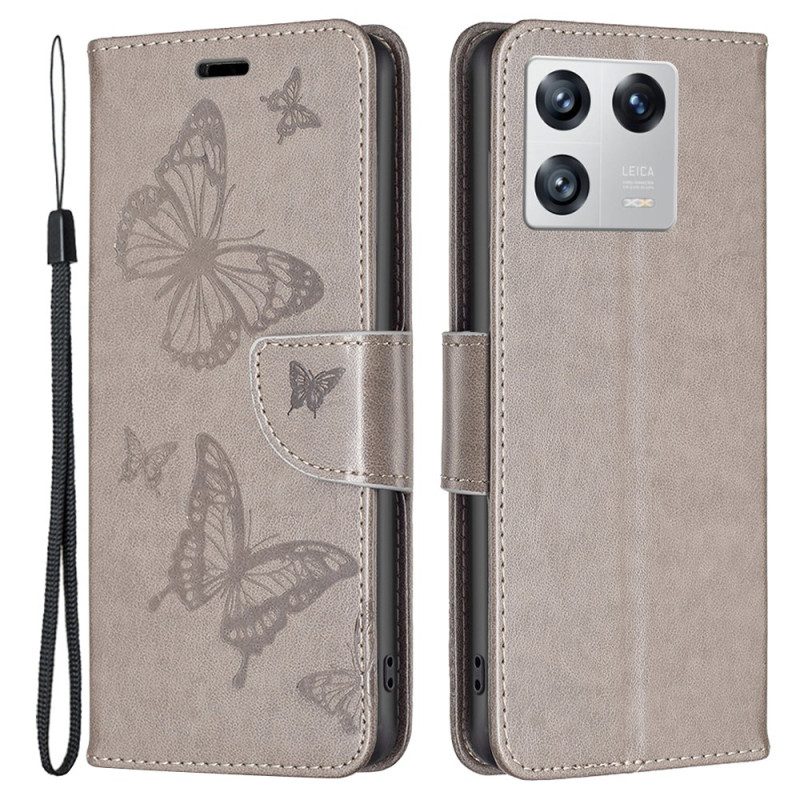 Custodia in pelle Xiaomi 13 Farfalle Stampate Strappy