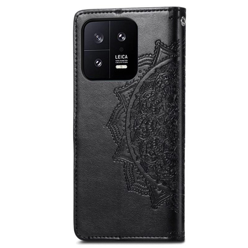 Custodia in pelle Xiaomi 13 Mandala Sole Con Cordino