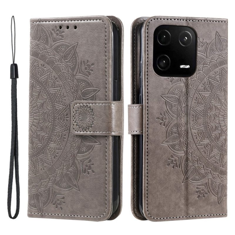 Custodia in pelle Xiaomi 13 Mandala Sole Con Cordino