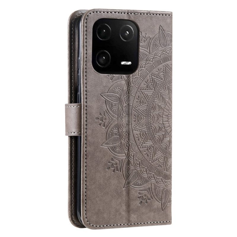 Custodia in pelle Xiaomi 13 Mandala Sole Con Cordino