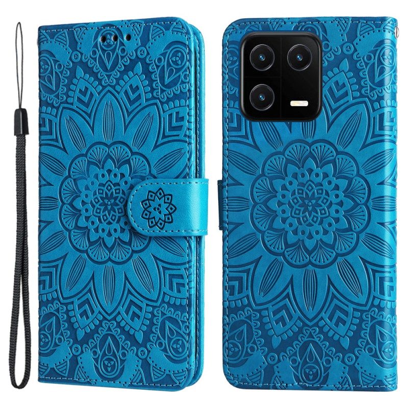 Custodia in pelle Xiaomi 13 Mandala Sole Con Cordino