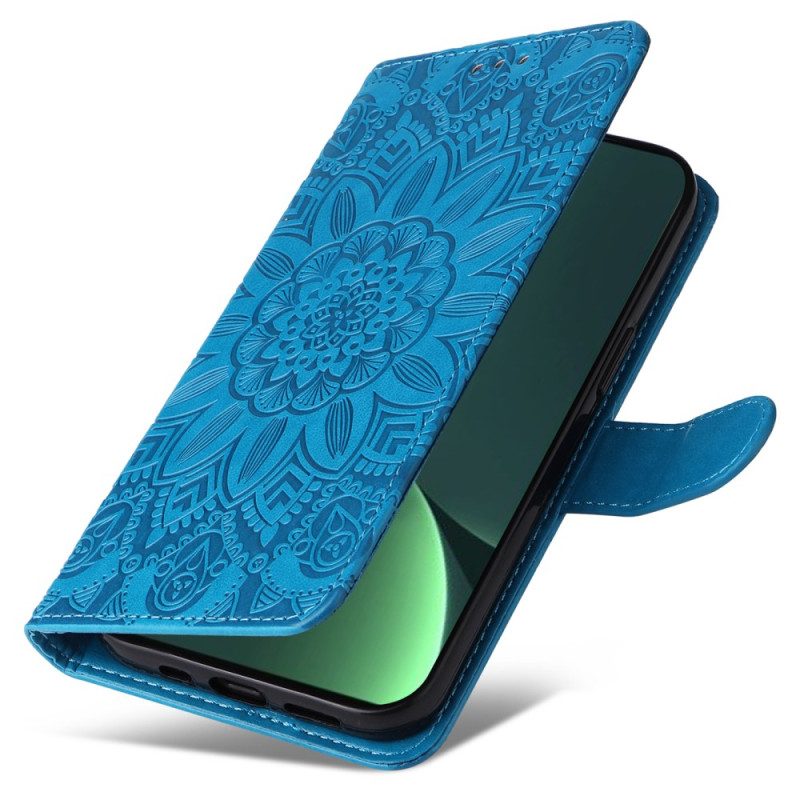 Custodia in pelle Xiaomi 13 Mandala Sole Con Cordino