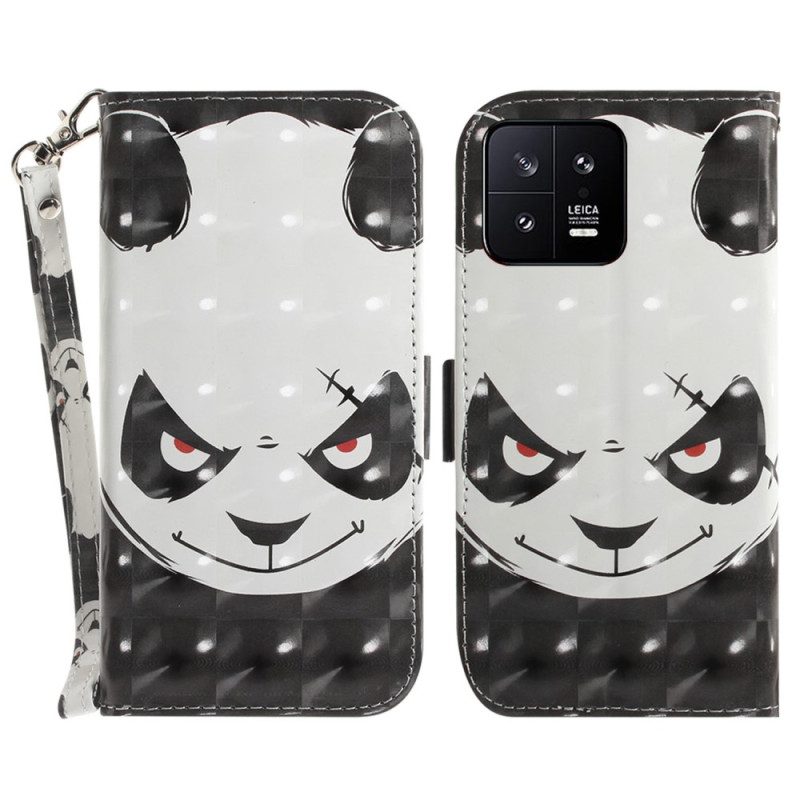 Custodia in pelle Xiaomi 13 Panda Arrabbiato Con Cordino