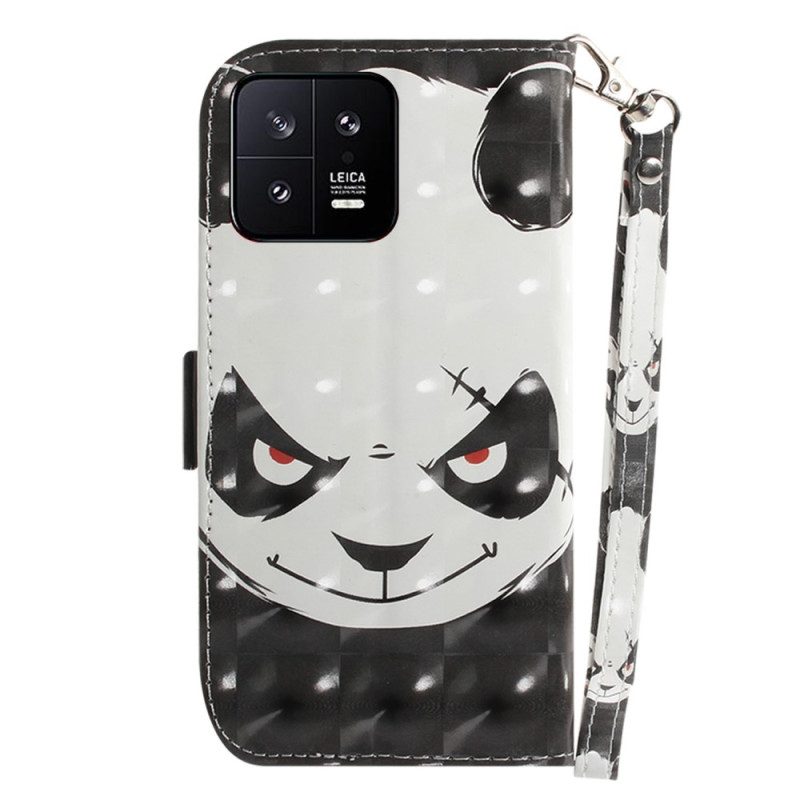 Custodia in pelle Xiaomi 13 Panda Arrabbiato Con Cordino