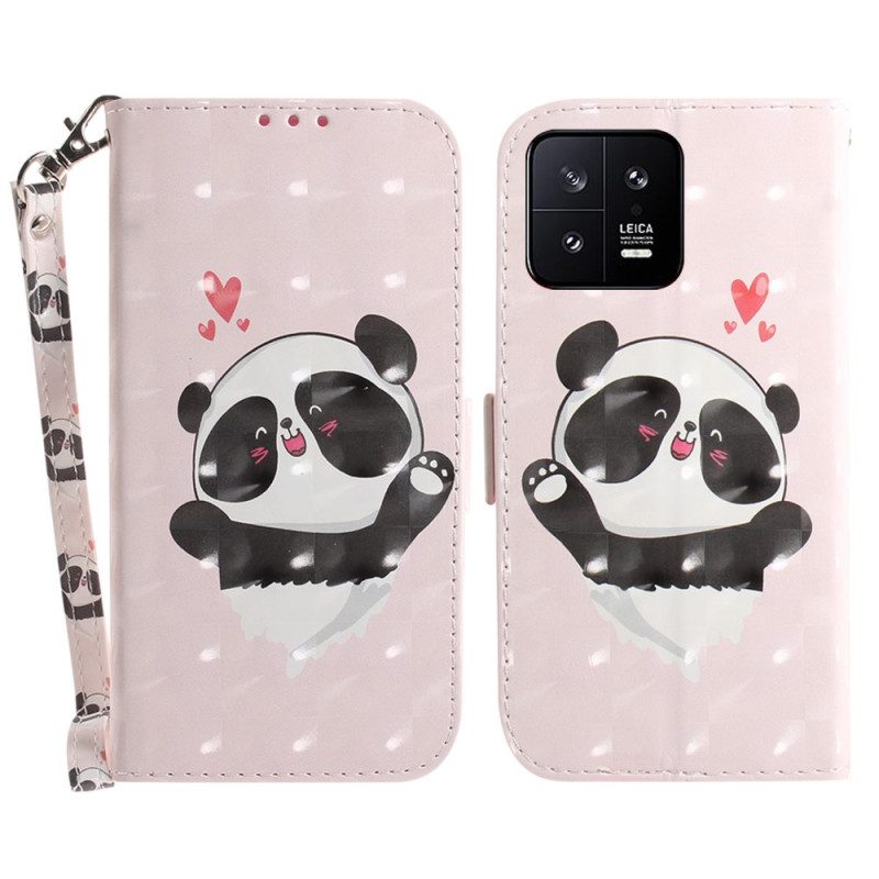 Custodia in pelle Xiaomi 13 Panda Love Con Cordino