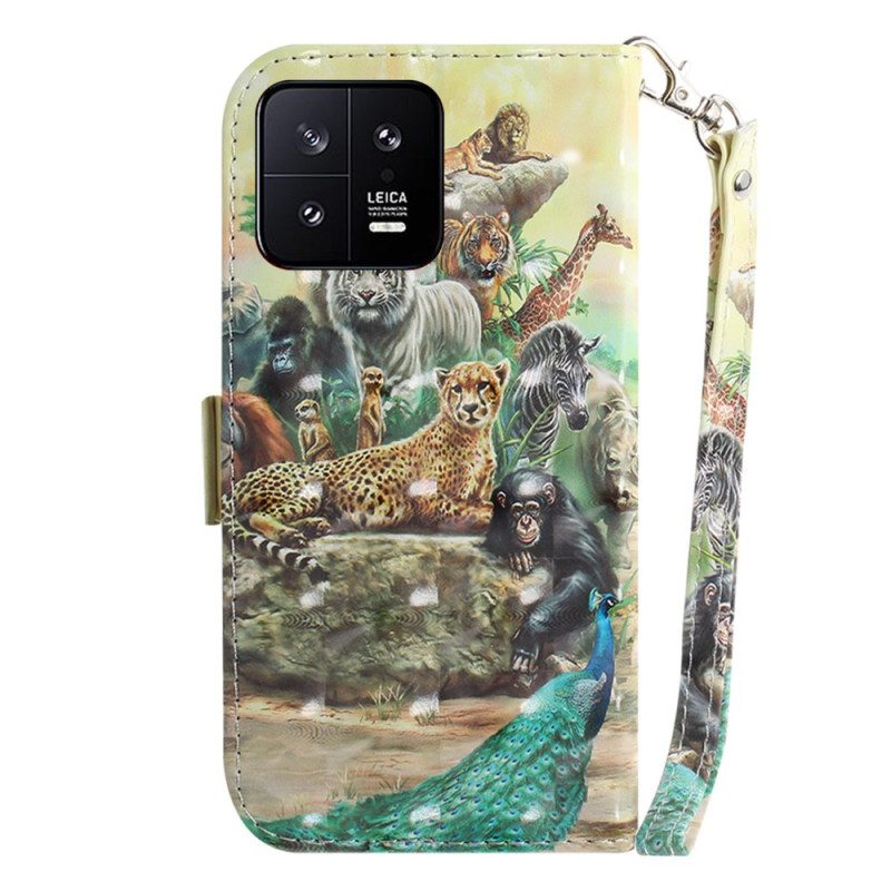 Custodia in pelle Xiaomi 13 Pompa Strappy Animali Safari