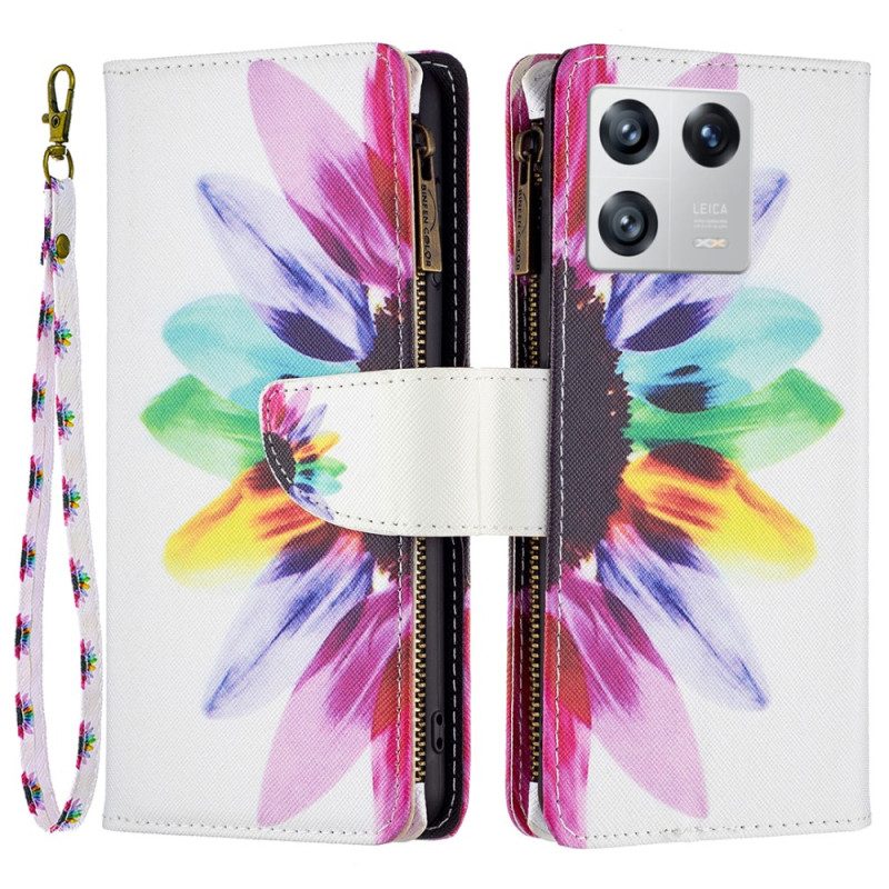 Custodia in pelle Xiaomi 13 Tasca Con Zip A Fiore