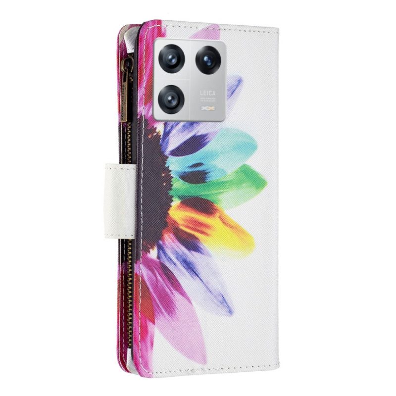 Custodia in pelle Xiaomi 13 Tasca Con Zip A Fiore