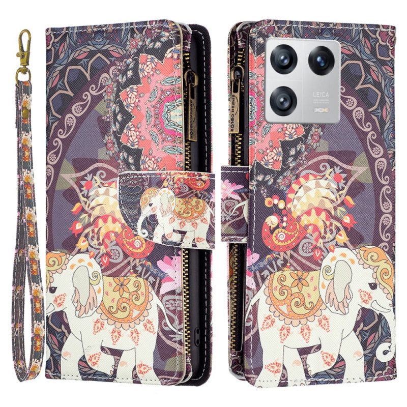 Custodia in pelle Xiaomi 13 Tasca Con Zip A Forma Di Elefante