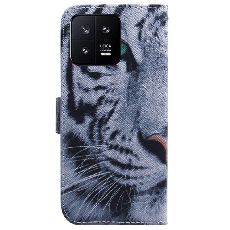 Custodia in pelle Xiaomi 13 Tigre Bianca Strappy