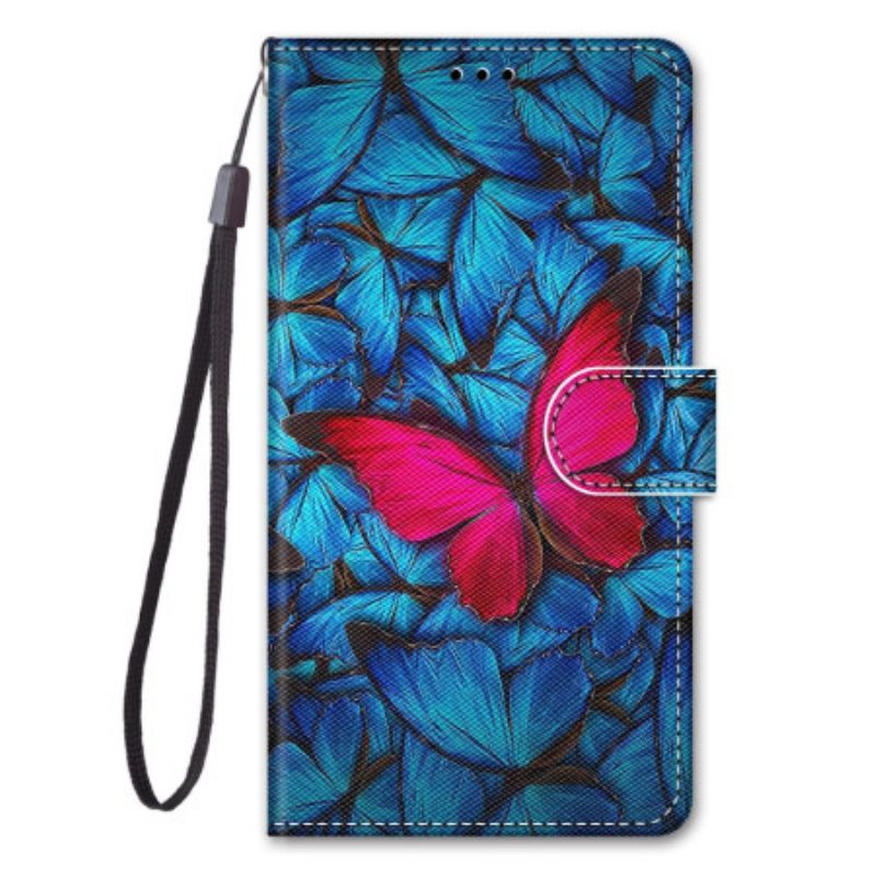 Folio Cover Xiaomi 13 Farfalla Rossa Sfondo Blu