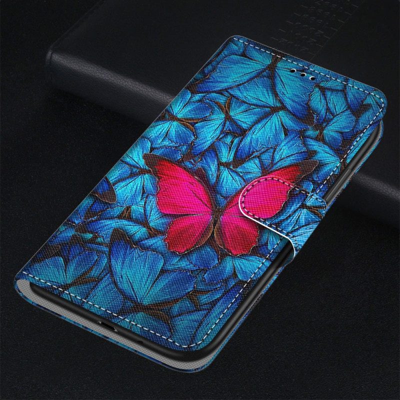 Folio Cover Xiaomi 13 Farfalla Rossa Sfondo Blu