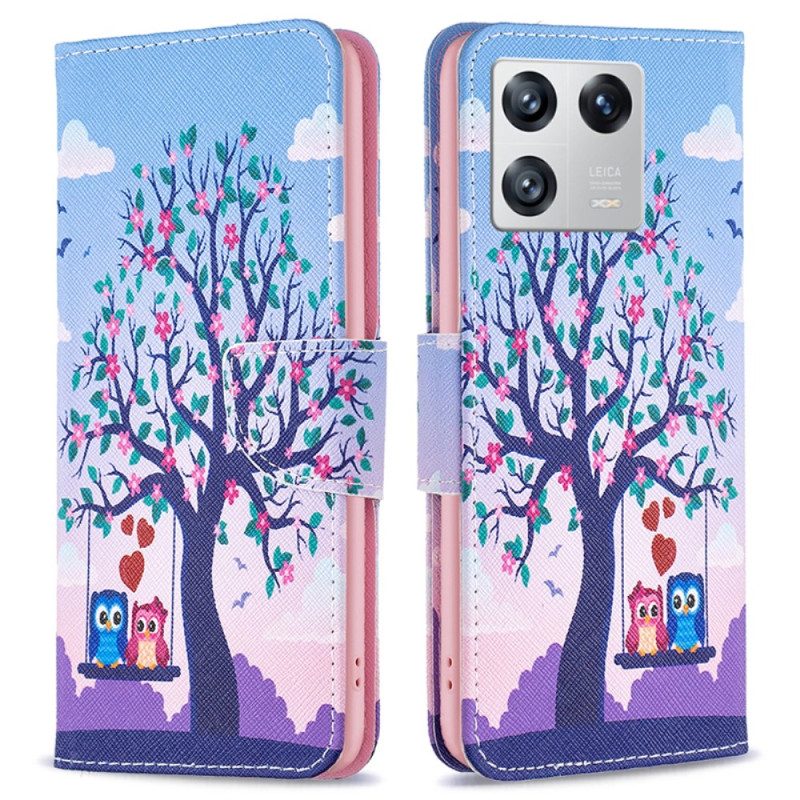 Folio Cover Xiaomi 13 Gufi Sull'altalena