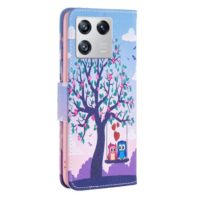 Folio Cover Xiaomi 13 Gufi Sull'altalena