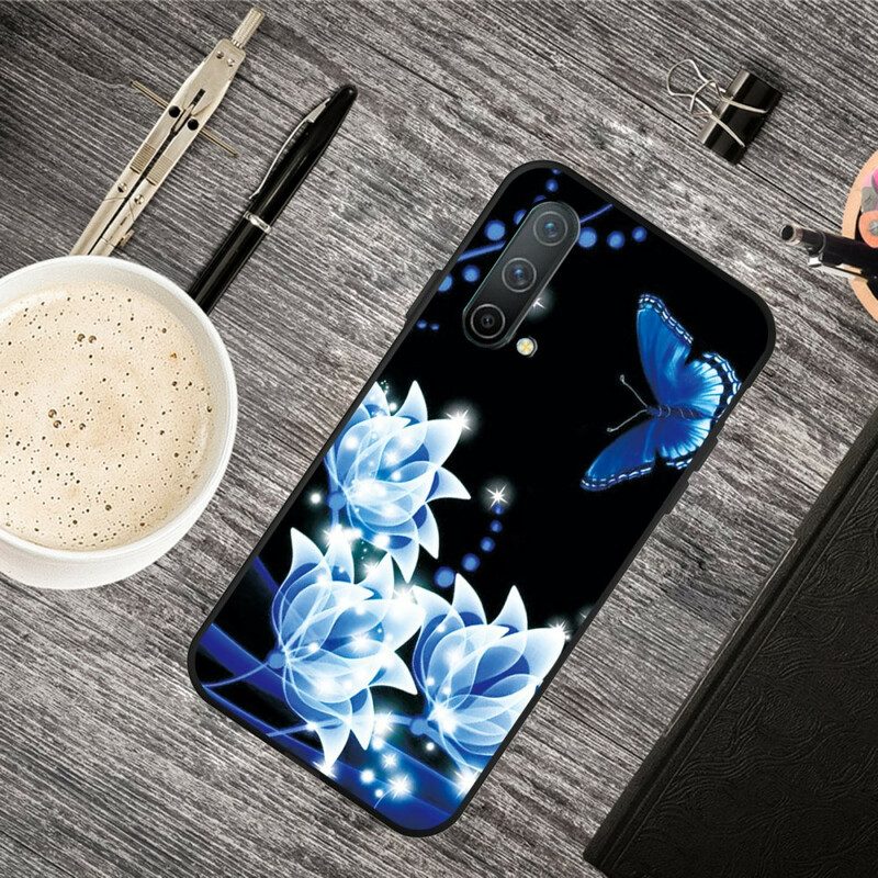 Cover OnePlus Nord CE 5G Farfalla E Fiori Blu