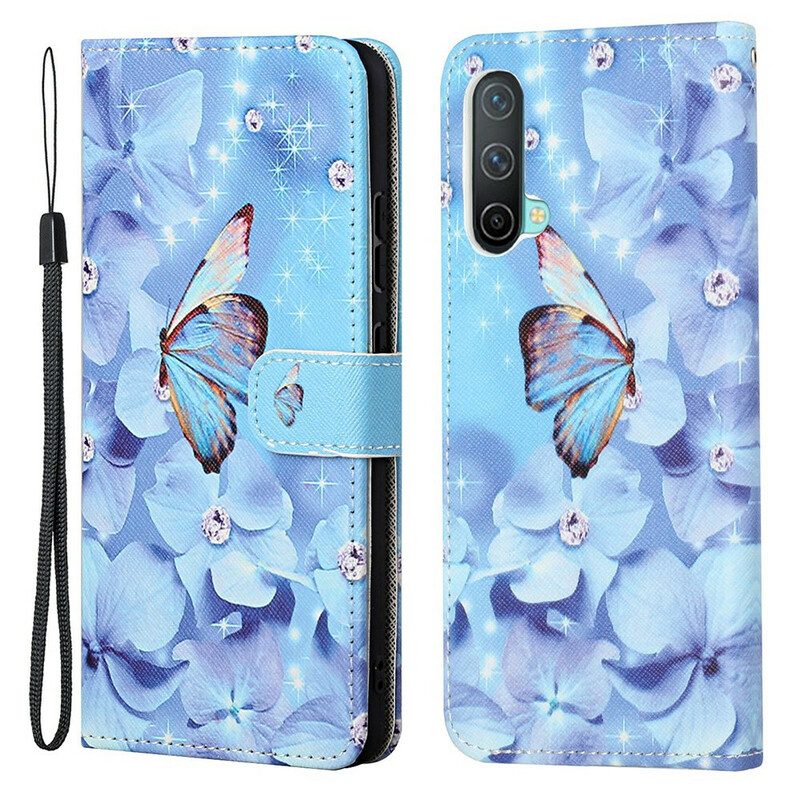 Custodia in pelle OnePlus Nord CE 5G Farfalle Di Diamanti Strappy