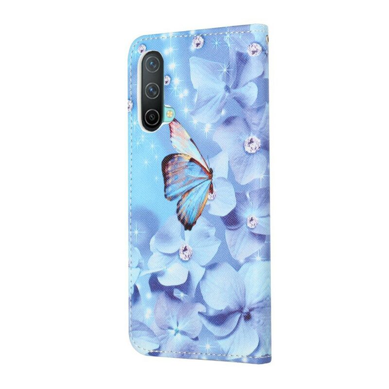 Custodia in pelle OnePlus Nord CE 5G Farfalle Di Diamanti Strappy