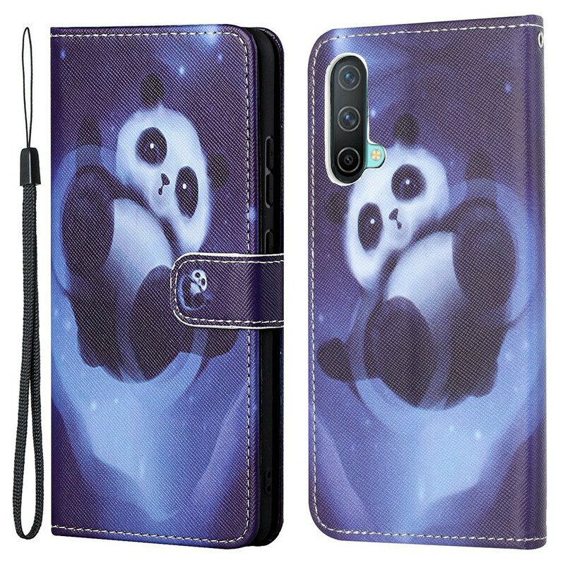 Custodia in pelle OnePlus Nord CE 5G Panda Space Con Cordino