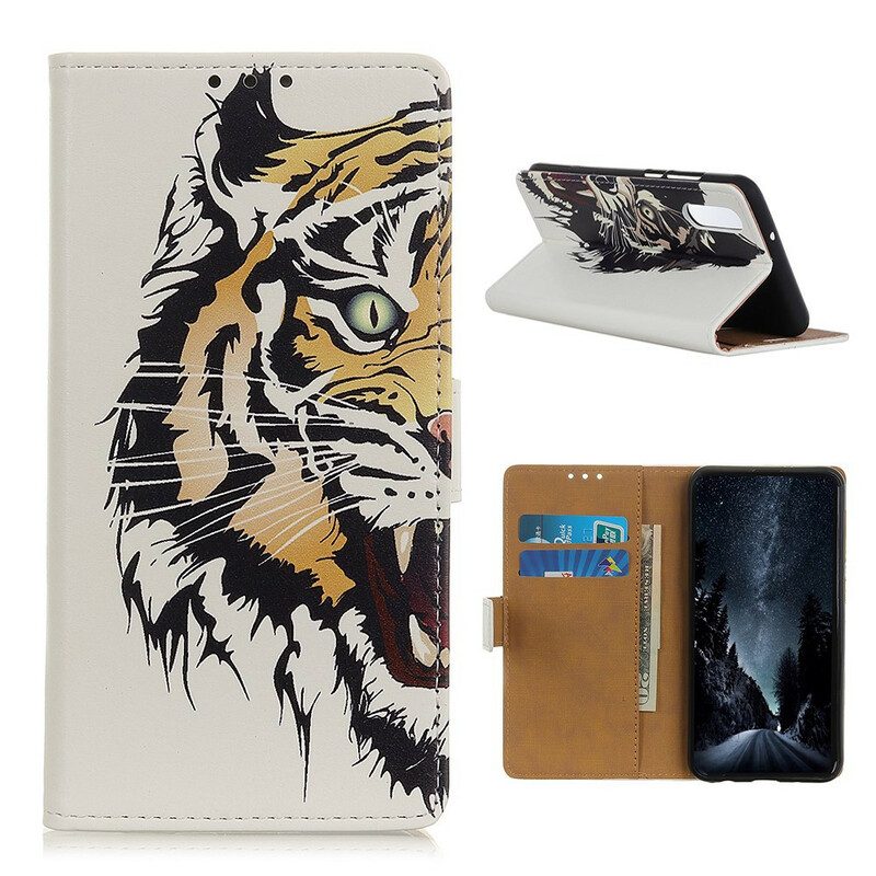 Custodia in pelle Sony Xperia 5 II Tigre Feroce