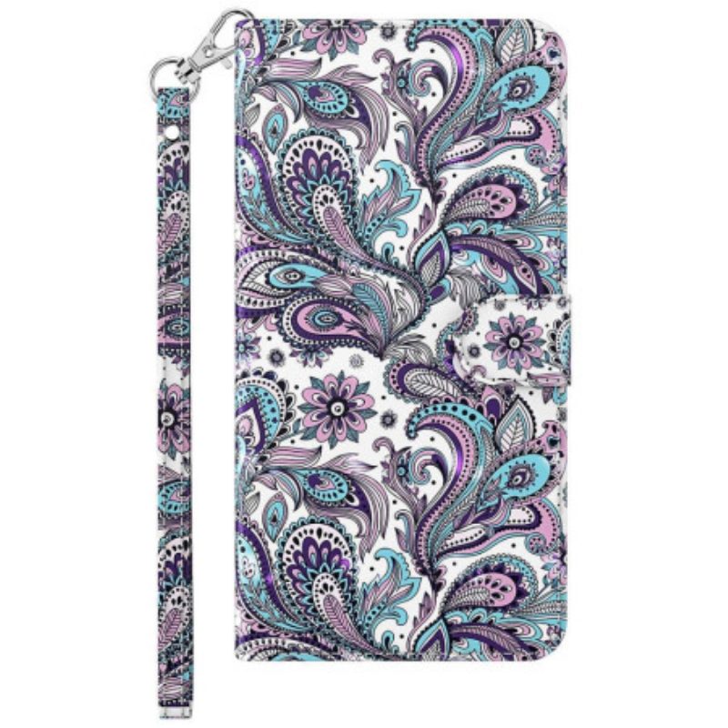 Custodia in pelle Samsung Galaxy A23 5G Motivo Paisley Con Spalline