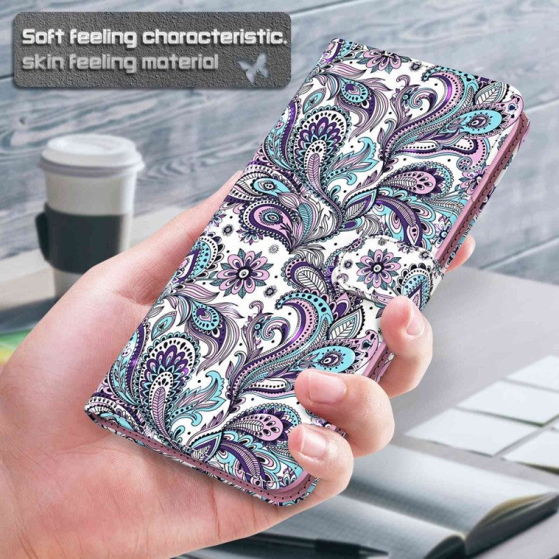 Custodia in pelle Samsung Galaxy A23 5G Motivo Paisley Con Spalline