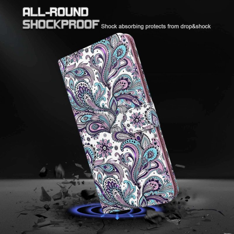 Custodia in pelle Samsung Galaxy A23 5G Motivo Paisley Con Spalline