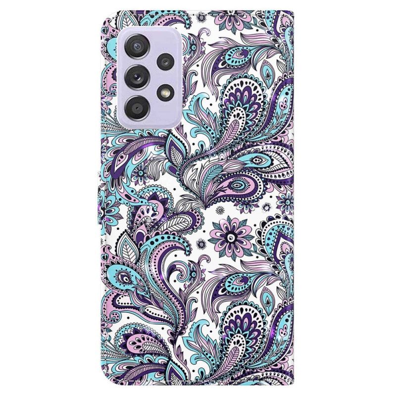 Custodia in pelle Samsung Galaxy A23 5G Motivo Paisley Con Spalline