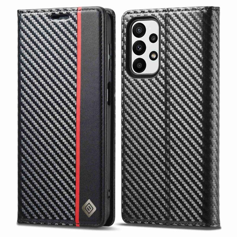 Folio Cover Samsung Galaxy A23 5G Custodia in pelle Fibra Di Carbonio Lc.imeeke