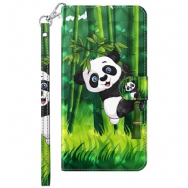 Folio Cover Samsung Galaxy A23 5G Panda Di Bambù Con Cordino