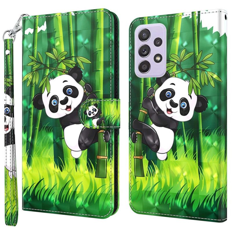 Folio Cover Samsung Galaxy A23 5G Panda Di Bambù Con Cordino