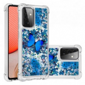 Cover Samsung Galaxy A72 4G / A72 5G Farfalle Blu Glitterate