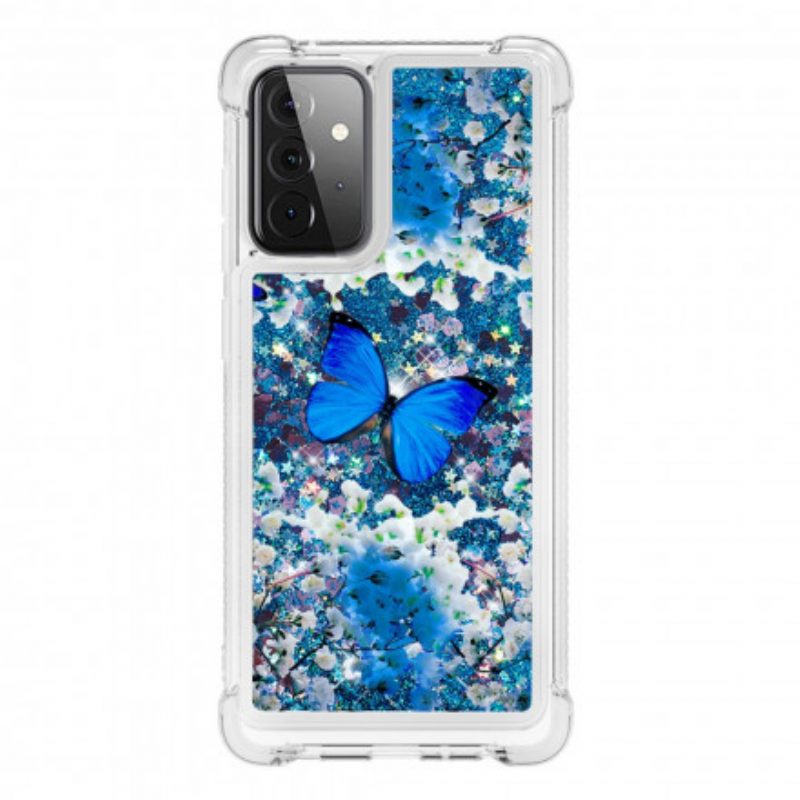 Cover Samsung Galaxy A72 4G / A72 5G Farfalle Blu Glitterate