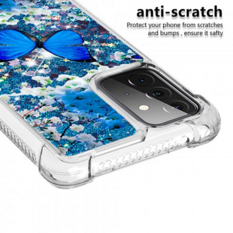 Cover Samsung Galaxy A72 4G / A72 5G Farfalle Blu Glitterate