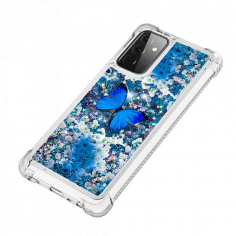 Cover Samsung Galaxy A72 4G / A72 5G Farfalle Blu Glitterate