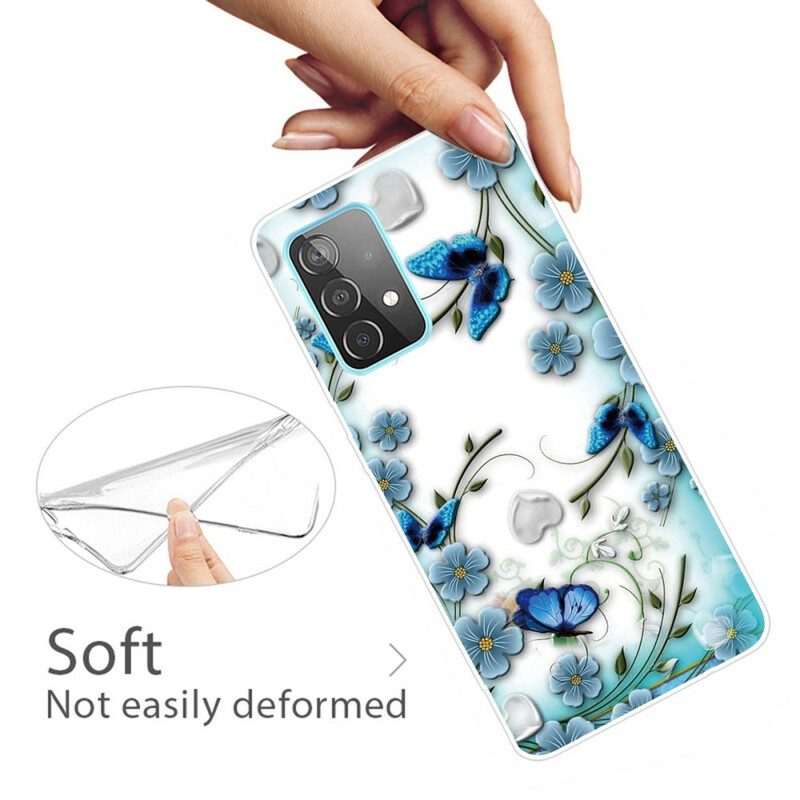 Cover Samsung Galaxy A72 4G / A72 5G Farfalle E Fiori Retrò