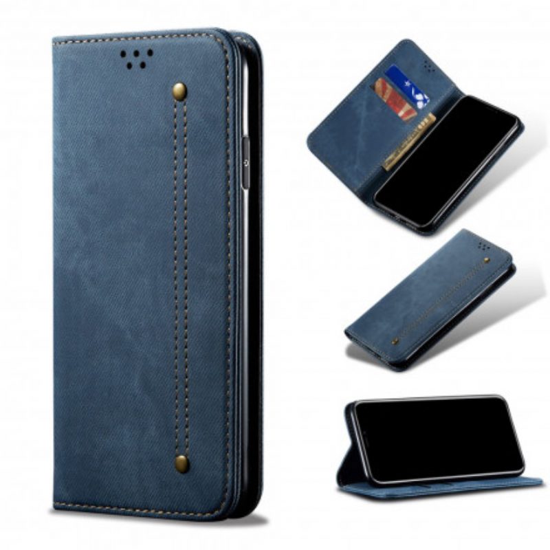 Folio Cover Samsung Galaxy A72 4G / A72 5G Custodia in pelle Tessuto Denim