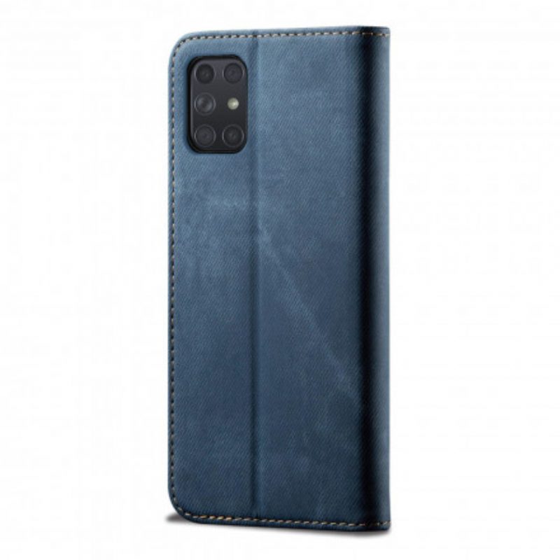 Folio Cover Samsung Galaxy A72 4G / A72 5G Custodia in pelle Tessuto Denim