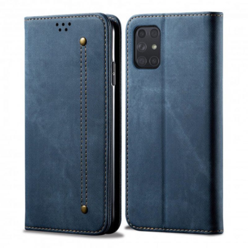 Folio Cover Samsung Galaxy A72 4G / A72 5G Custodia in pelle Tessuto Denim