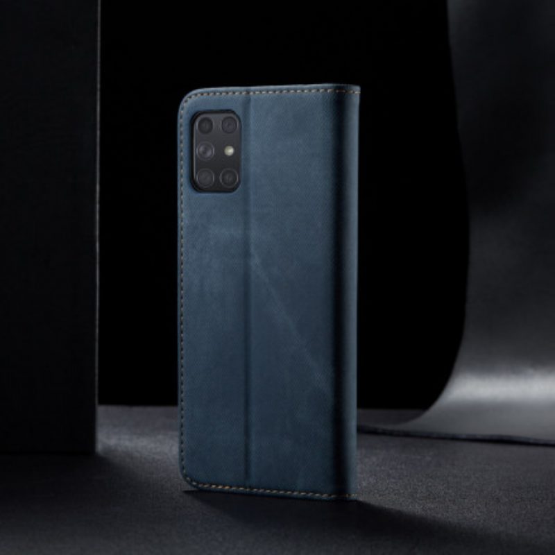 Folio Cover Samsung Galaxy A72 4G / A72 5G Custodia in pelle Tessuto Denim