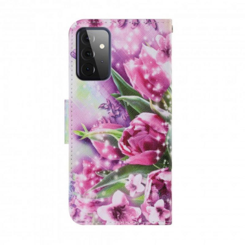 Folio Cover Samsung Galaxy A72 4G / A72 5G Farfalle E Tulipani