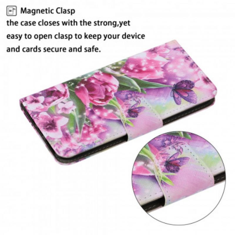 Folio Cover Samsung Galaxy A72 4G / A72 5G Farfalle E Tulipani