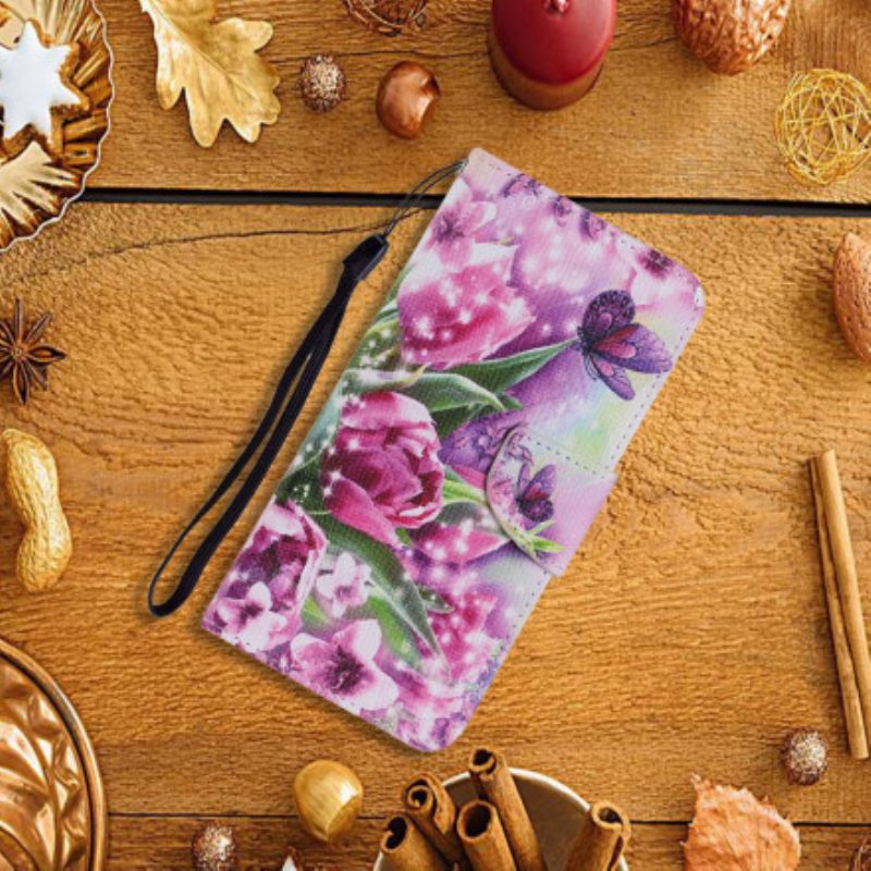 Folio Cover Samsung Galaxy A72 4G / A72 5G Farfalle E Tulipani